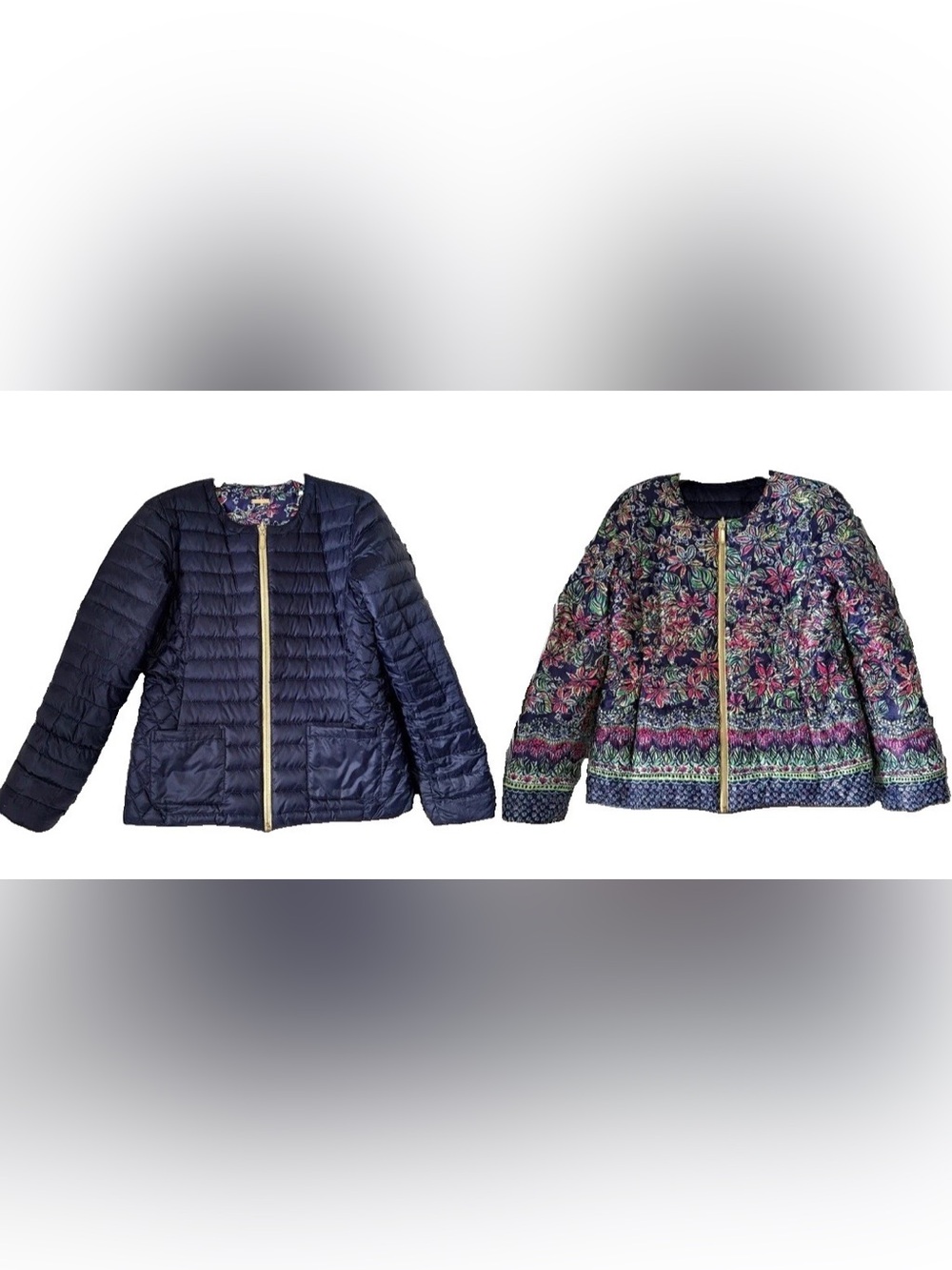 NWOT  Lilly Pulitzer Lilah Down Reversible Floral Navy Pockets Jacket Size XS